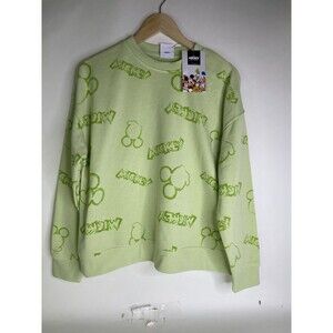 Disney Mickey Mouse Bright Green Pullover Crew Sweatshirt Womens Size M